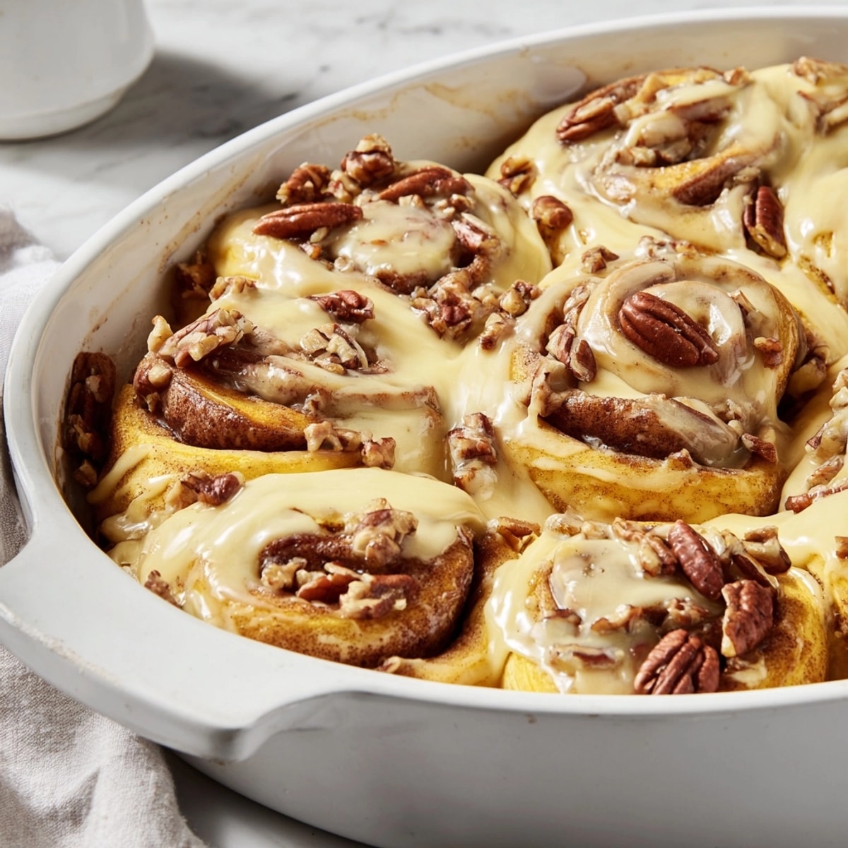 Homemade Classic Cinnamon Roll Bake casserole, ready to be served warm for a delicious brunch.