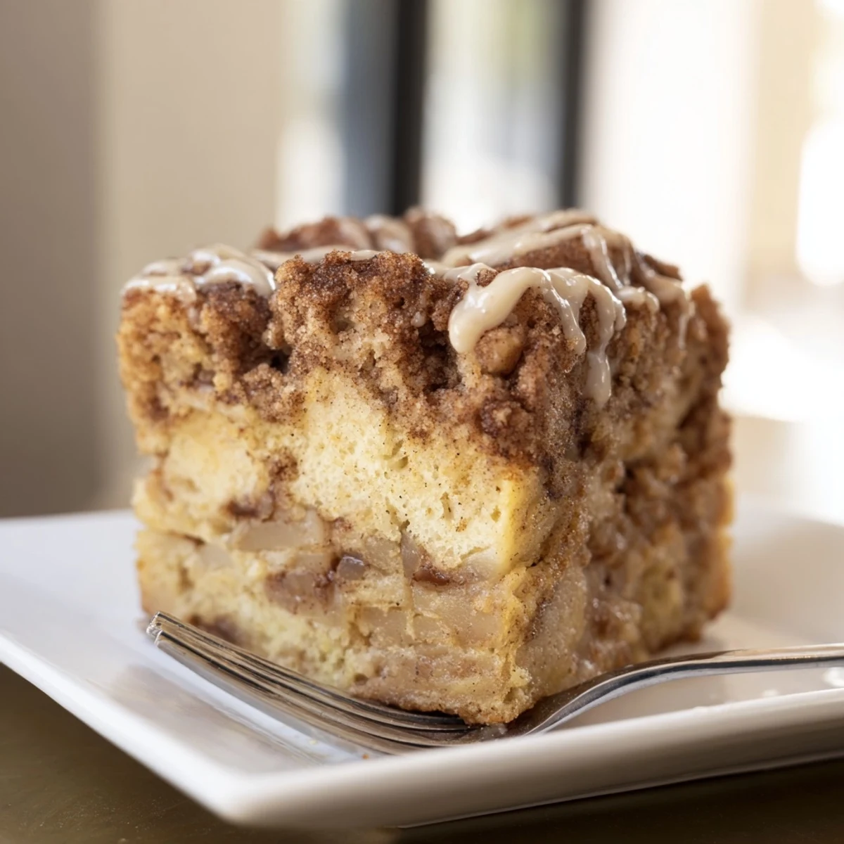 Decadent Warm Apple Streusel Coffee Cake, featuring juicy apples and a buttery crumble topping.