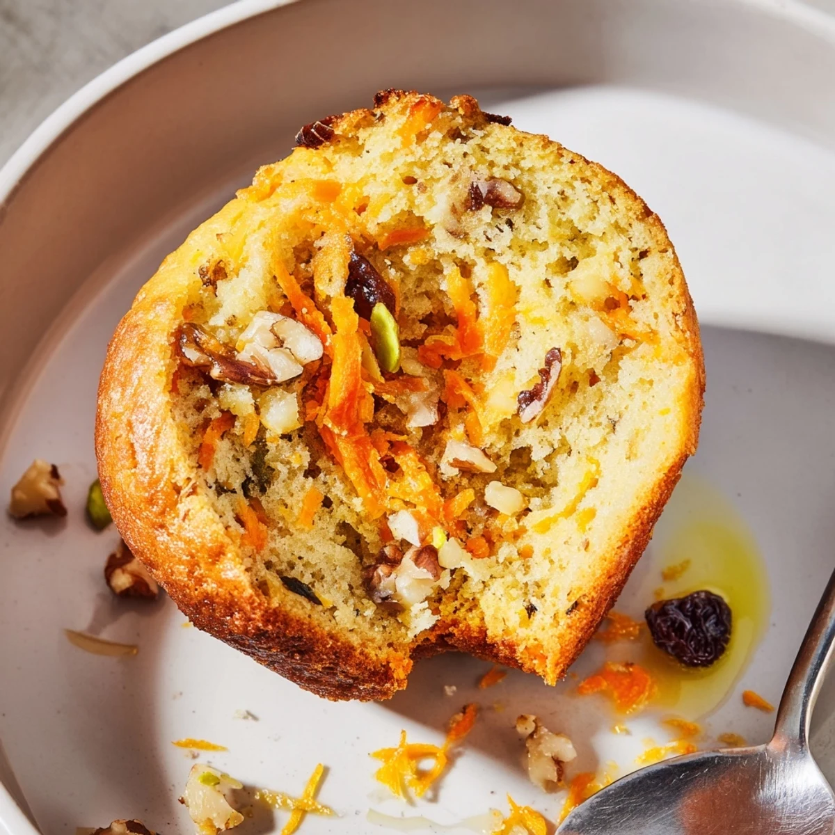 Deliciously fluffy spiced carrot cake muffins baked to golden perfection, ideal for an afternoon snack.  