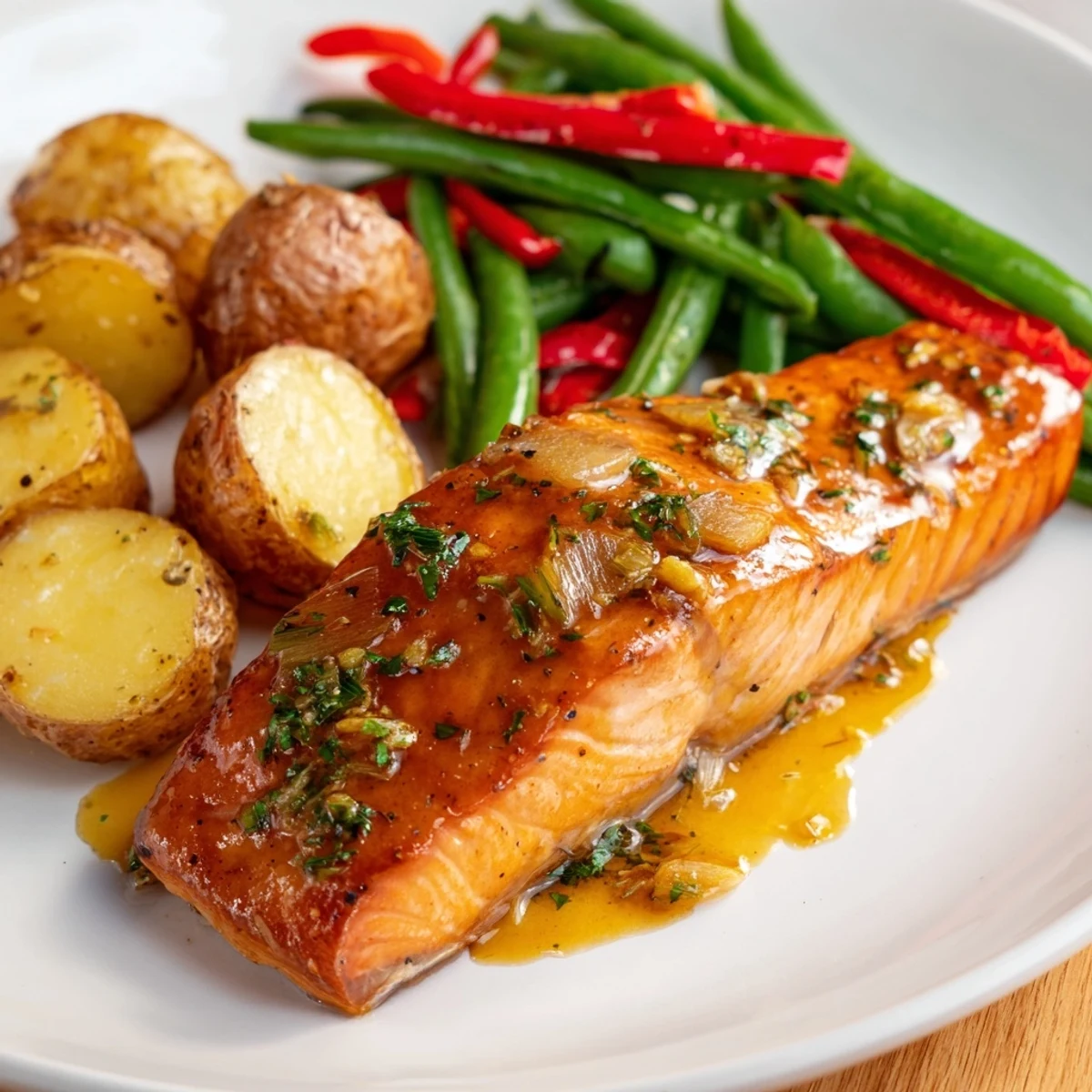 Vibrant image of Lemon Herb Salmon & Potato, showing tender salmon and crispy potatoes with herbs.