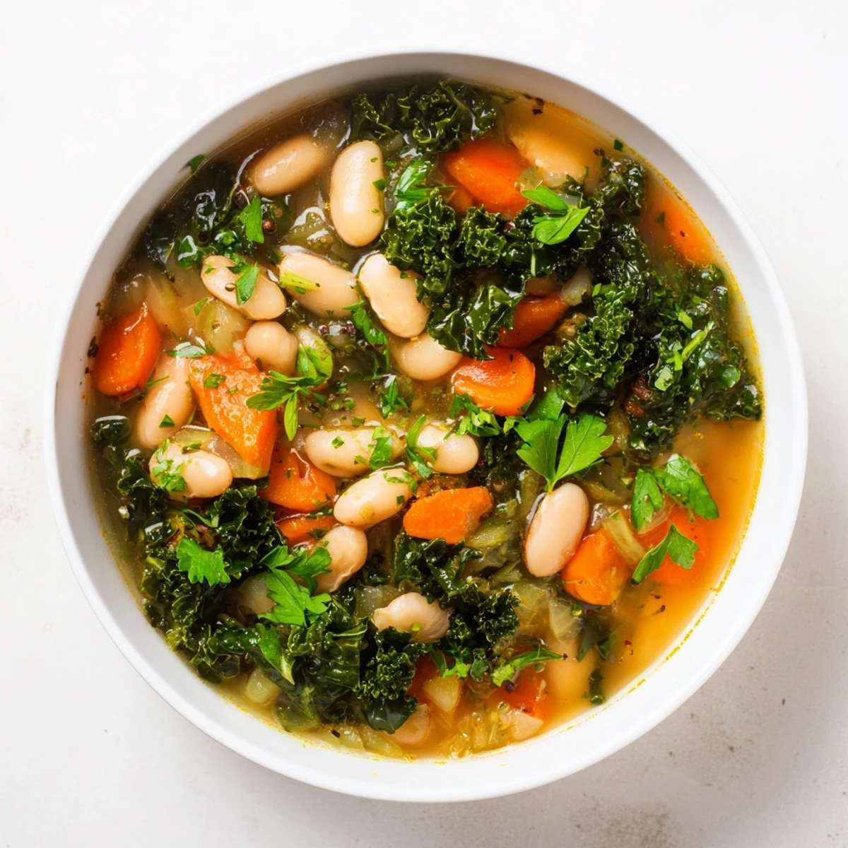Italian Bean & Kale Stew, a steaming bowl with vibrant kale, ready to enjoy.