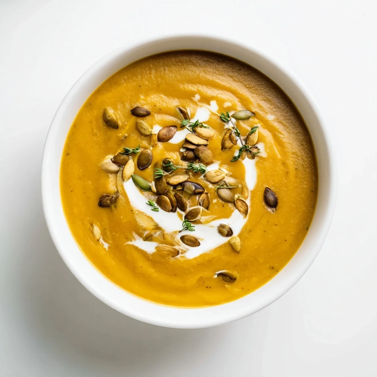 A bowl of warm, creamy roasted acorn squash soup, perfect for a cozy autumn dinner.