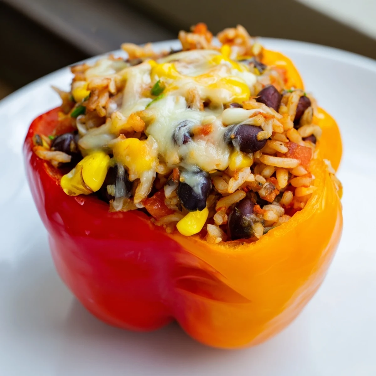 Golden-brown stuffed bell peppers, brimming with flavorful filling, ready for a comforting meal.