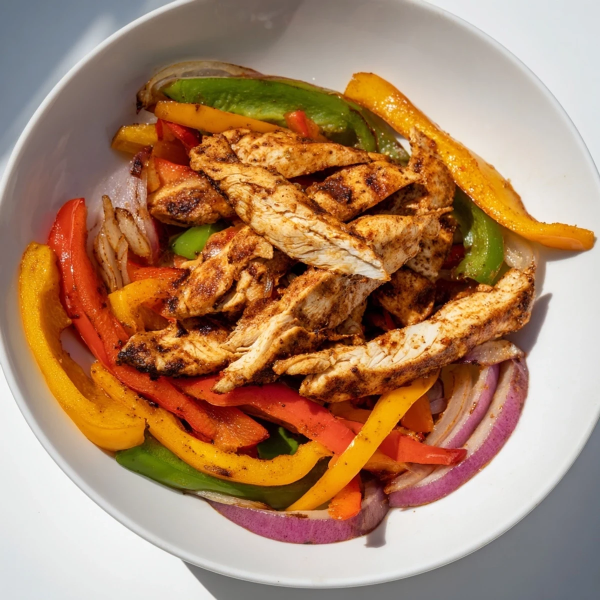 Sheet-Pan Chicken Fajitas: sizzling, roasted chicken and colorful peppers, ready for a warm tortilla.