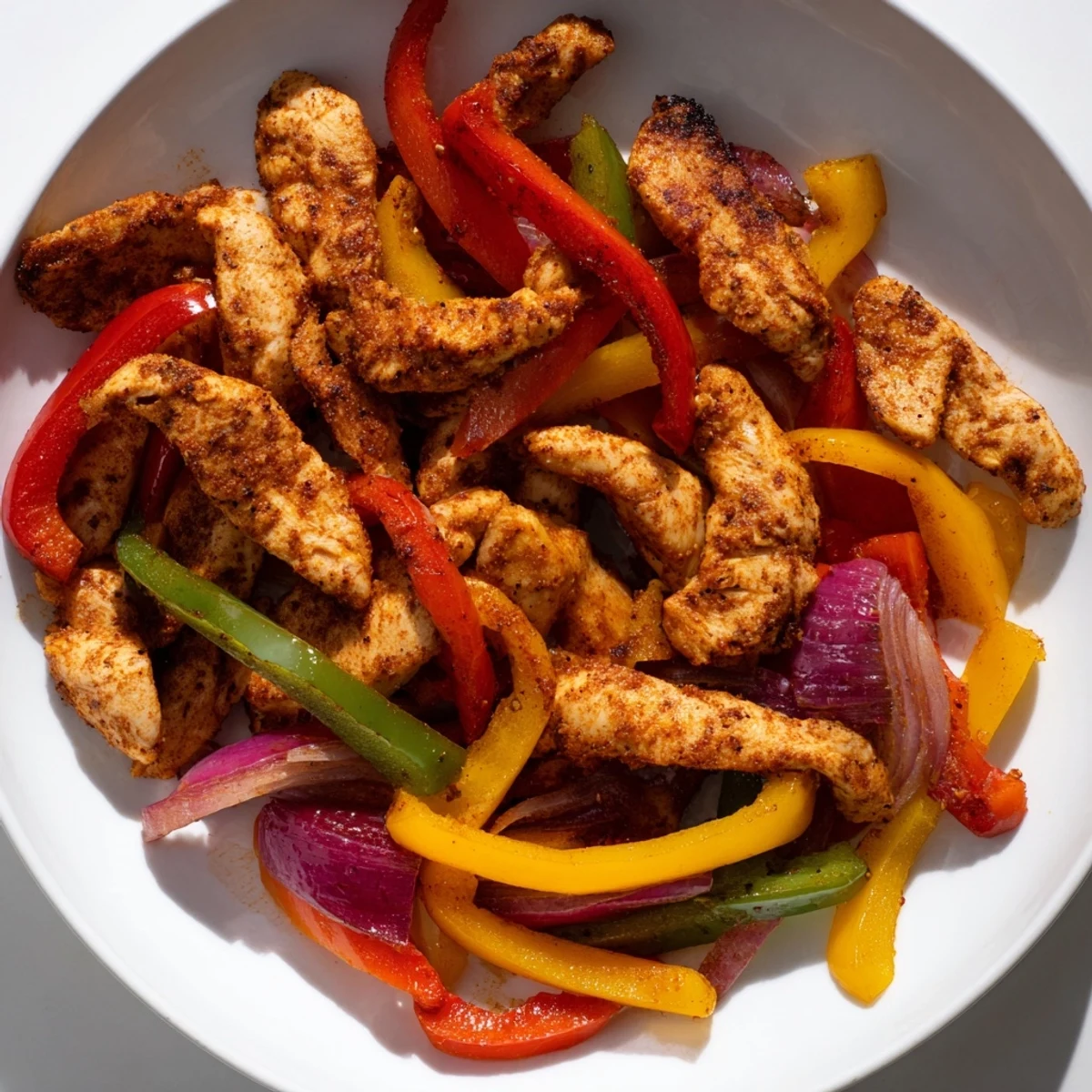 Golden-brown Sheet-Pan Chicken Fajitas served with fresh cilantro, a squeeze of lime, and tortillas.