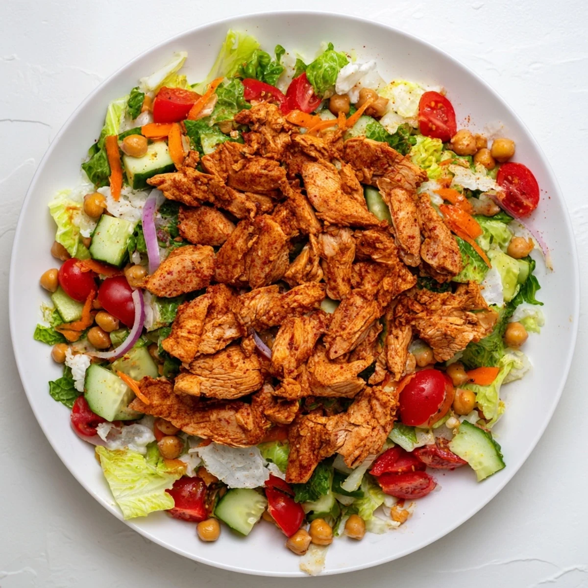 This easy Chicken Salad with Budget-Friendly Cuts and Fresh Veggies features juicy roasted chicken and crunchy vegetables.