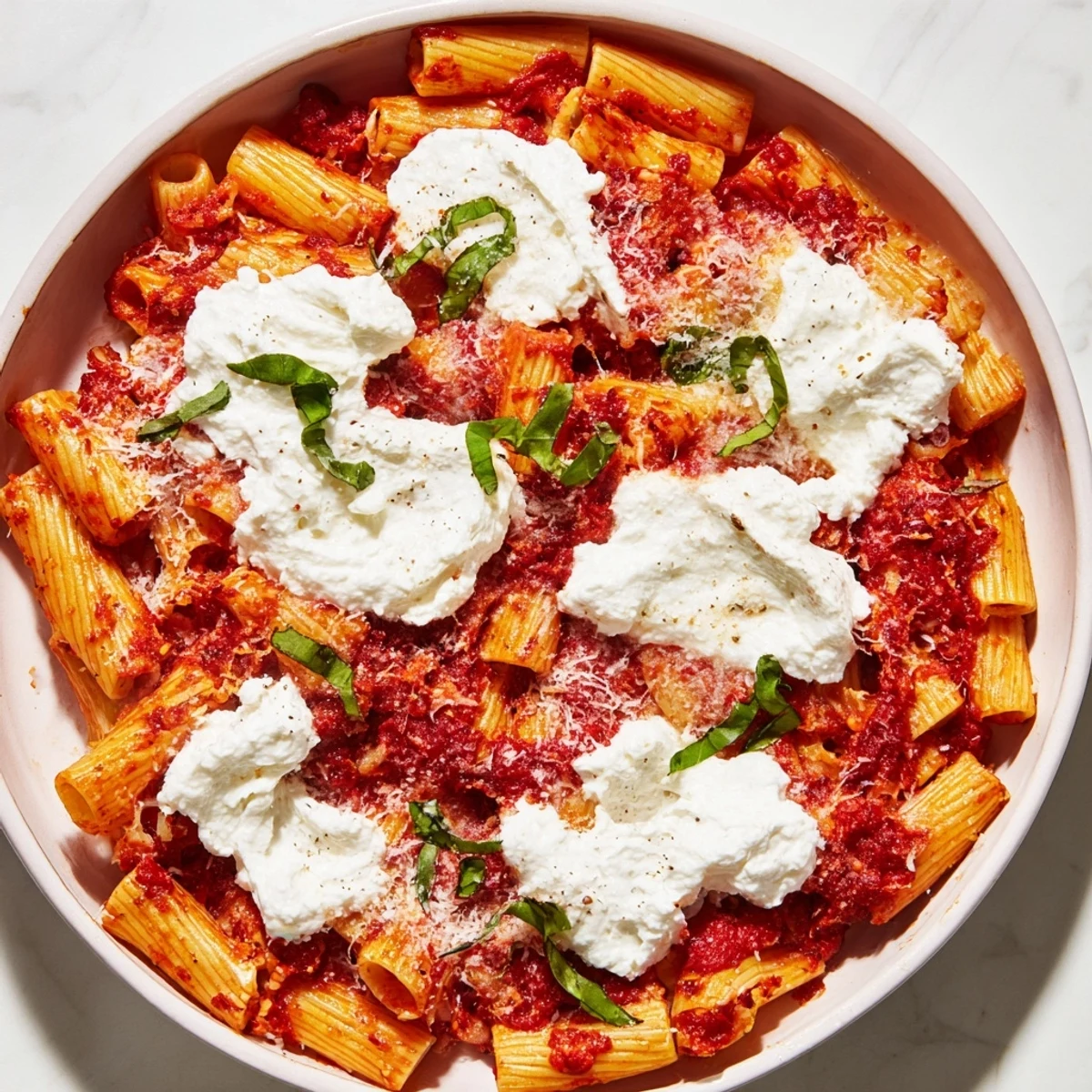 Golden, bubbly mozzarella covers this cheesy One-Pan Baked Ziti, a comforting Italian-American dinner.