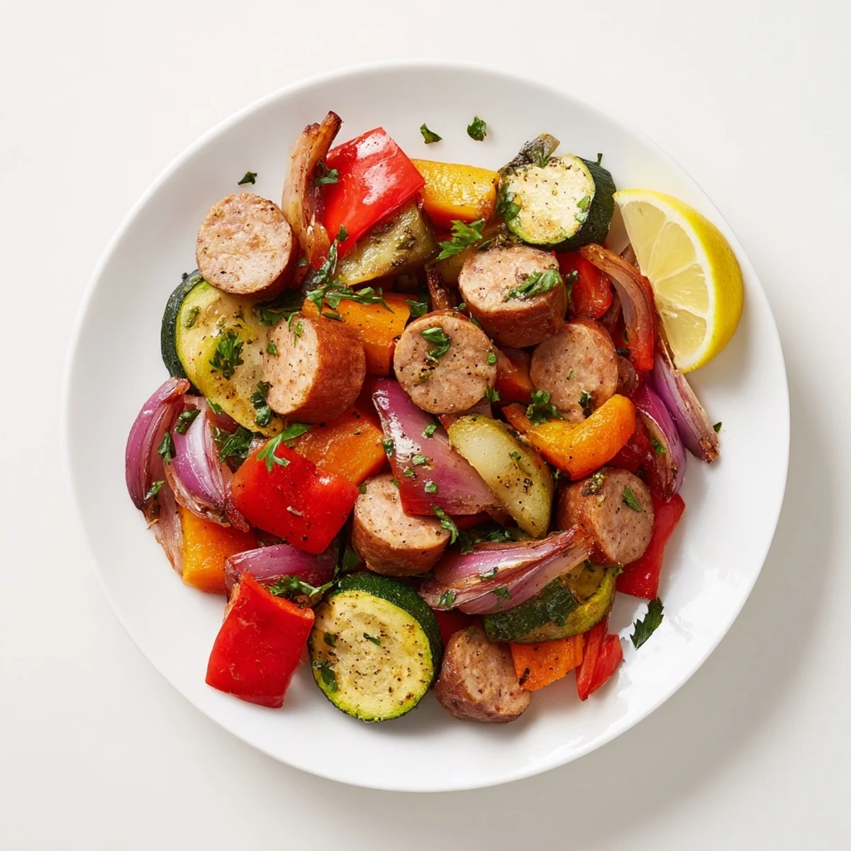 Sheet-Pan Roasted Veggies & Sausage, a colorful medley, ready for a flavorful and easy dinner.