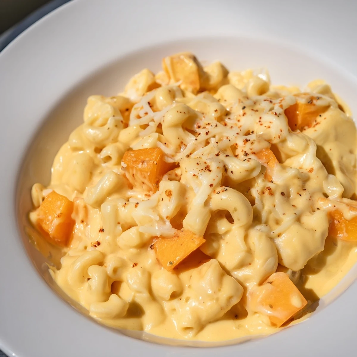 Creamy one-pot butternut squash mac & cheese: a vegetarian dinner with tender pasta and bright orange sauce.