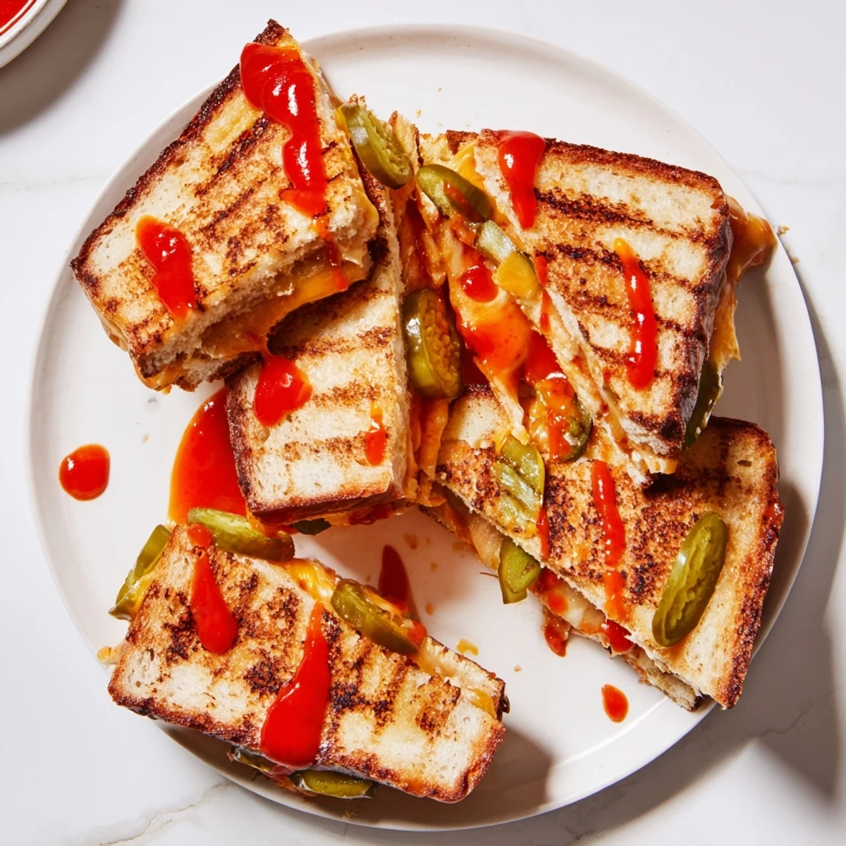 Golden-brown Spicy Pickle Grilled Cheese Dippers ready to serve alongside a bowl of tomato soup.