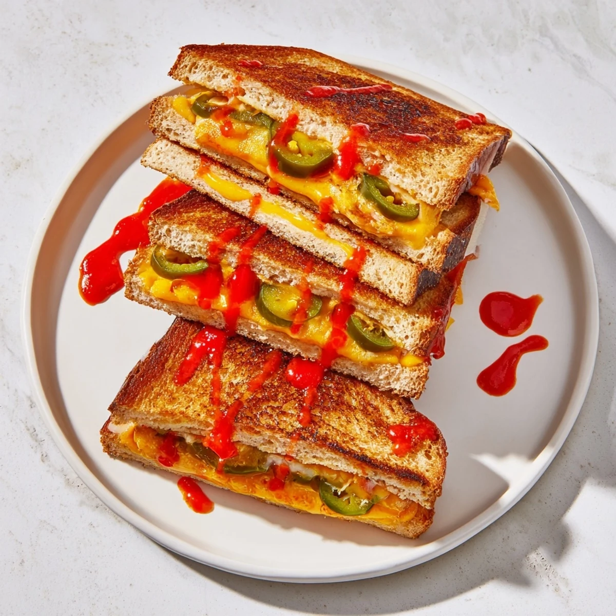 Freshly made Spicy Pickle Grilled Cheese Dippers, cut into perfect strips, await dipping into creamy ranch.