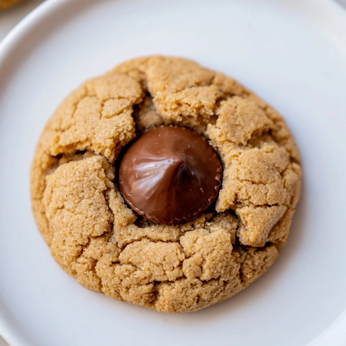 Warm, fresh-baked 3-Ingredient Peanut Butter Blossoms, perfectly round with a chocolate kiss center.