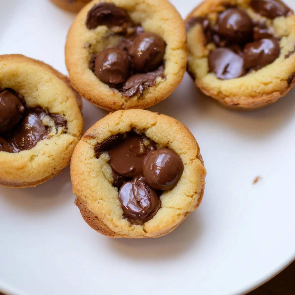 Golden-brown air fryer gooey cookie cups, perfectly soft and filled with melty chocolate.