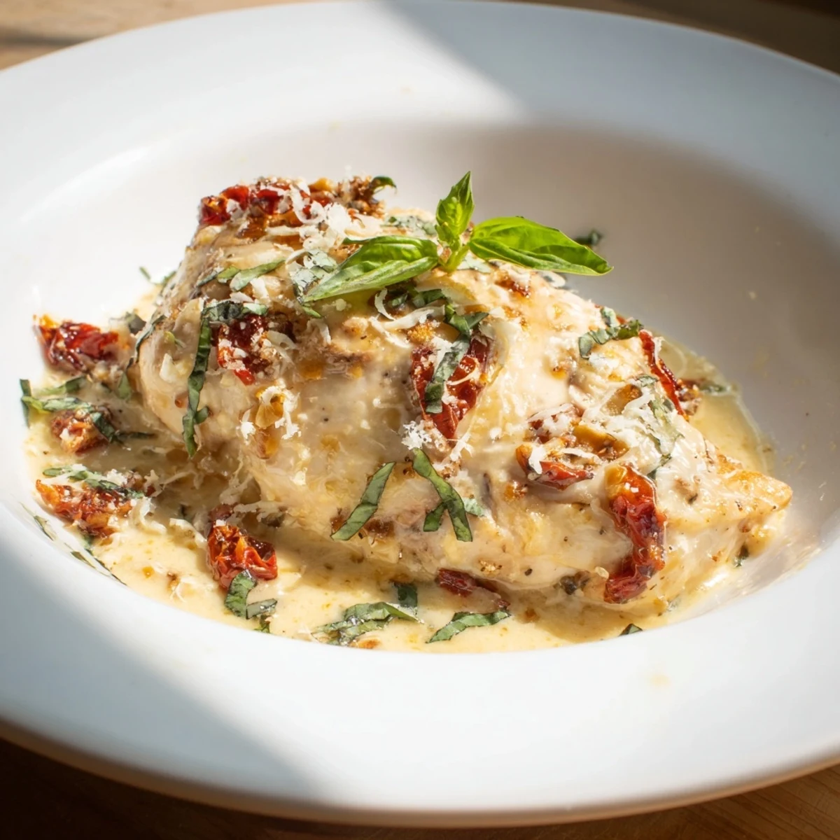 Sizzling, golden-brown Marry Me Chicken Thighs bathed in a creamy, sun-dried tomato sauce.