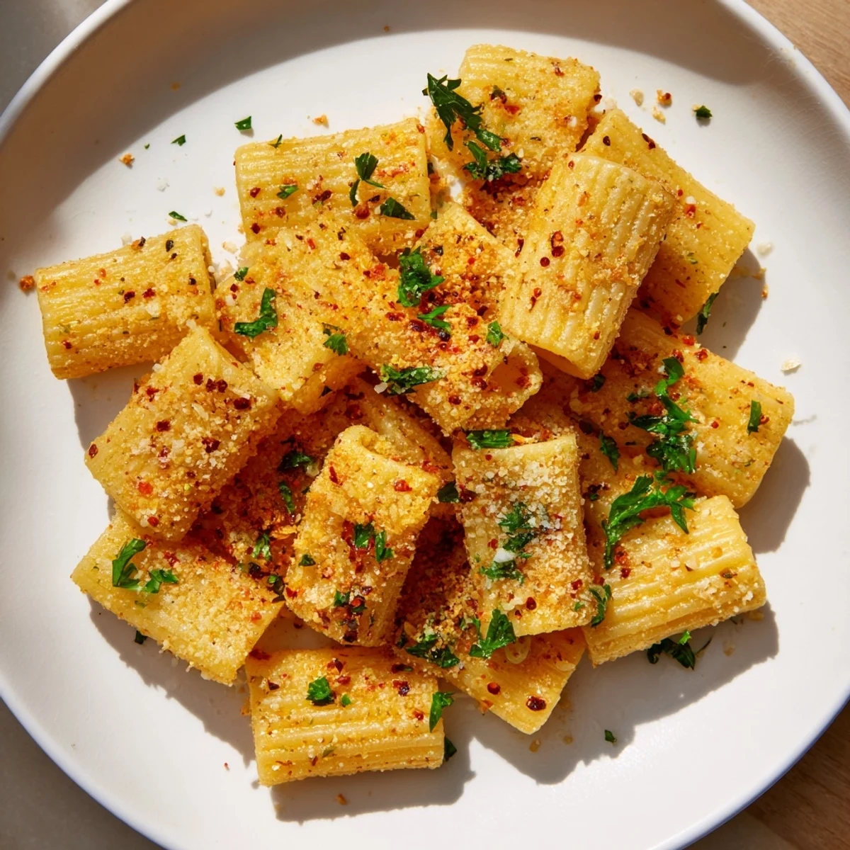 A close up shows the delicious texture of Spicy Lemon-Parmesan Pasta Chips served with fresh parsley garnish.