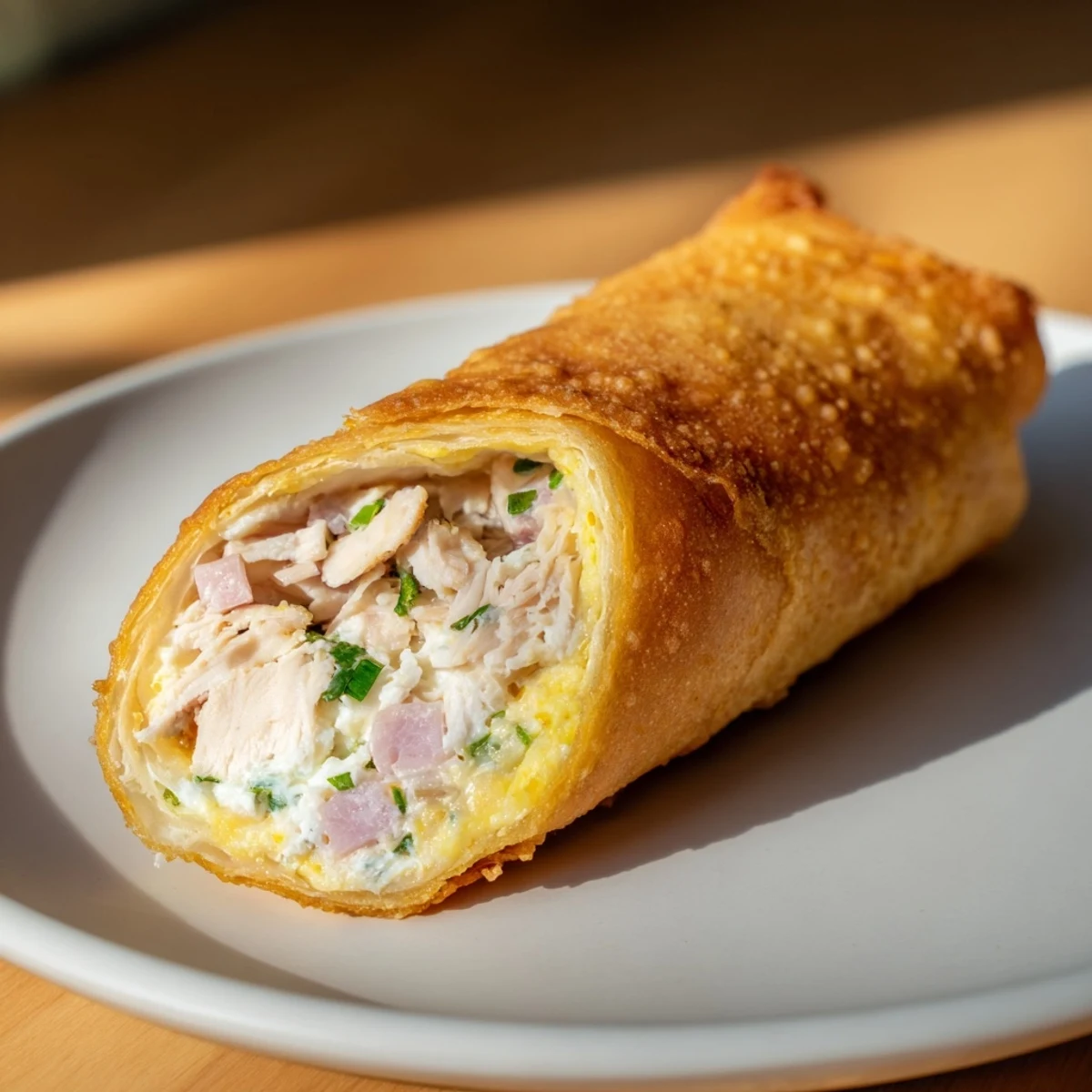 Perfect for snacking: a plate piled high with delicious, savory Crispy Chicken Greggs Egg Rolls, ready to eat.