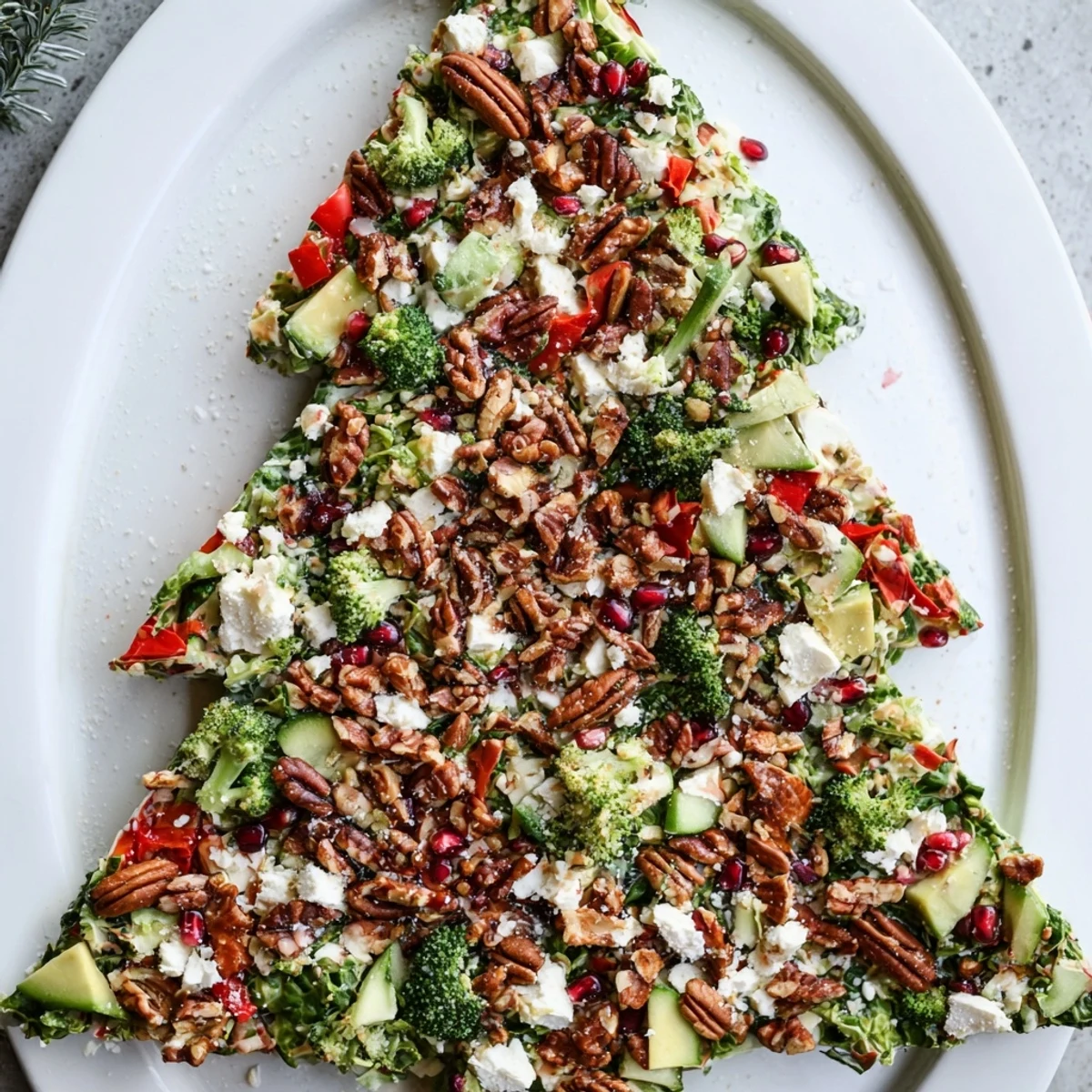 Vibrant Chopped Christmas Tree Salad, a refreshing vegetarian dish with ruby pomegranate and creamy feta.