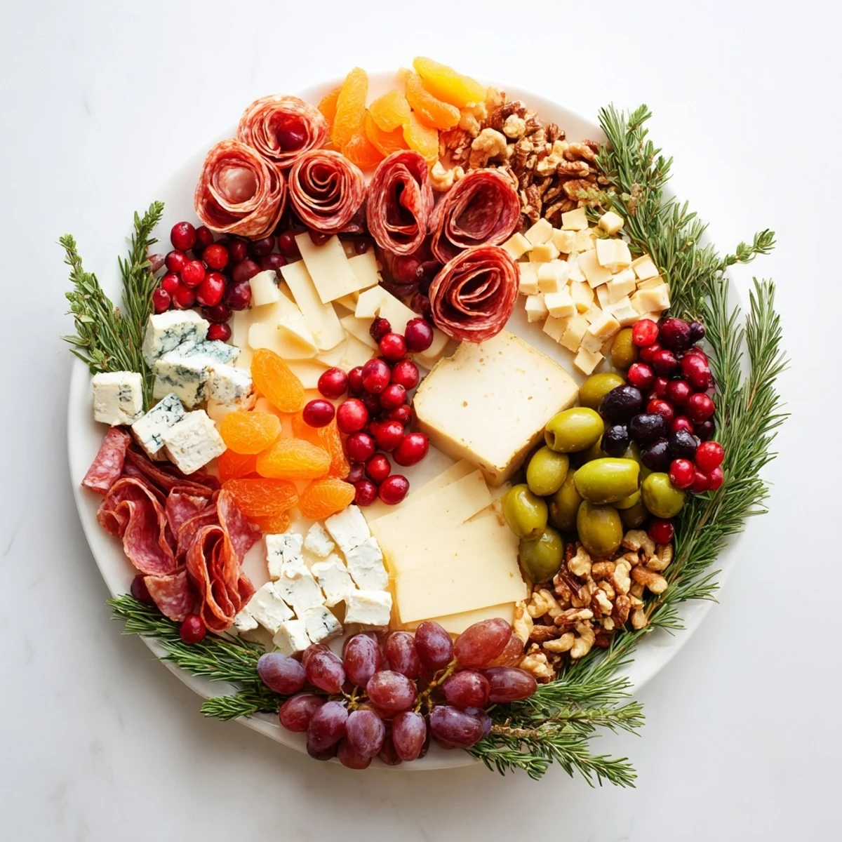 Festive Holiday Wreath Cheese Platter, a beautiful, artfully arranged appetizer with vibrant colors.