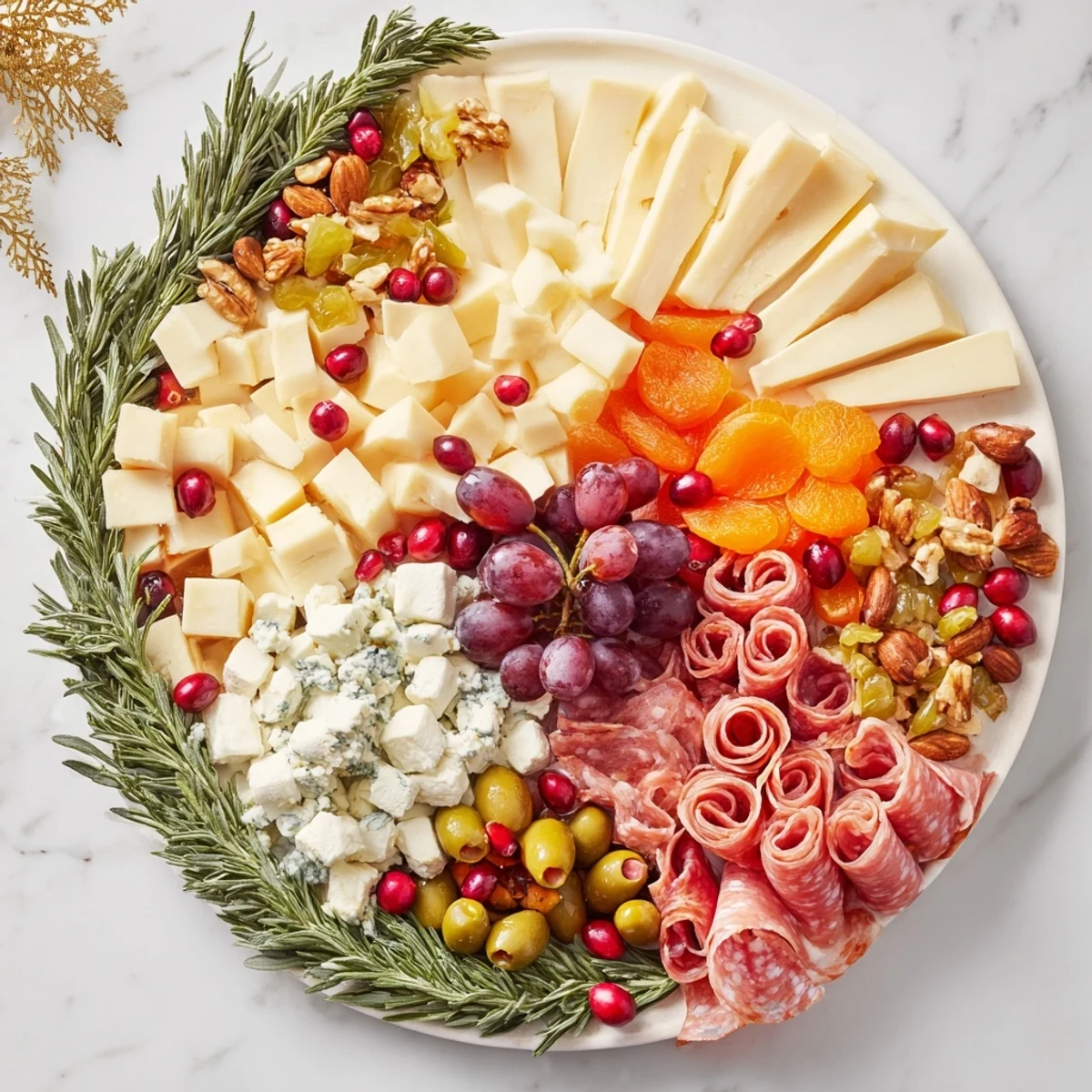 Vivid colors and textures of cheese and fruit create this amazing Holiday Wreath Cheese Platter ideal for sharing.
