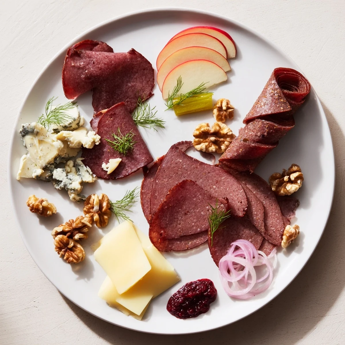 Beautiful Reindeer Charcuterie Platter, overflowing with cured meats, cheeses, and tangy accompaniments ready for guests.