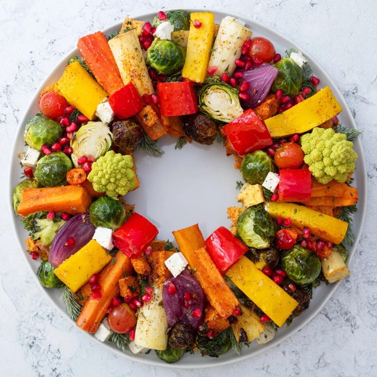 Serve this vibrant Festive Vegetable Christmas Wreath as a showstopping, gluten-free centerpiece.