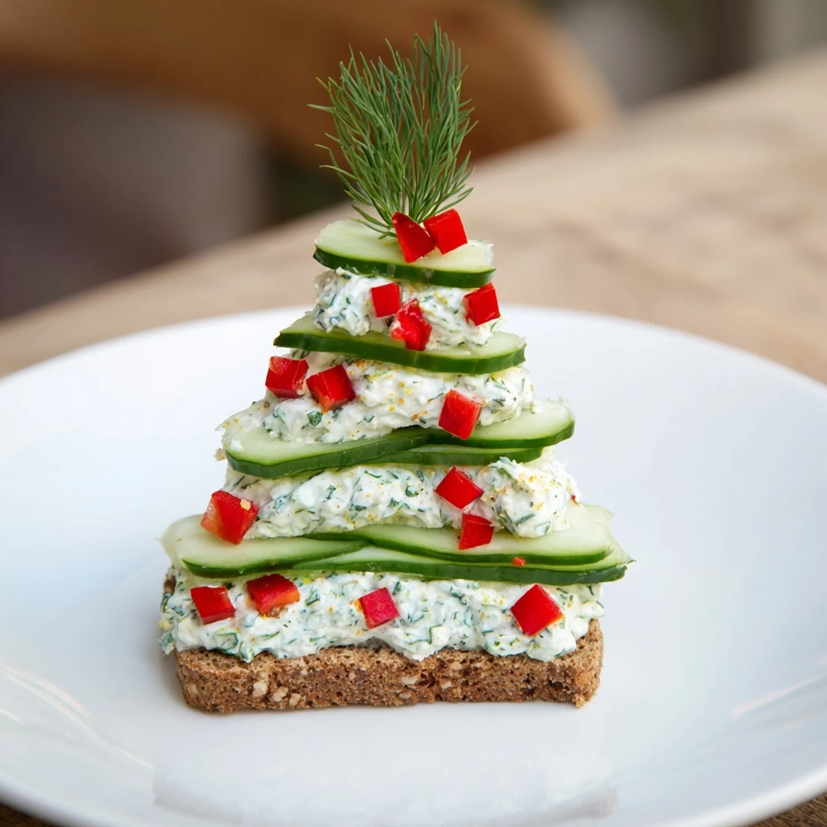 Fresh Cucumber and Cream Cheese Tree Stacks: cool cucumber rounds layered within creamy, herbed cream cheese.