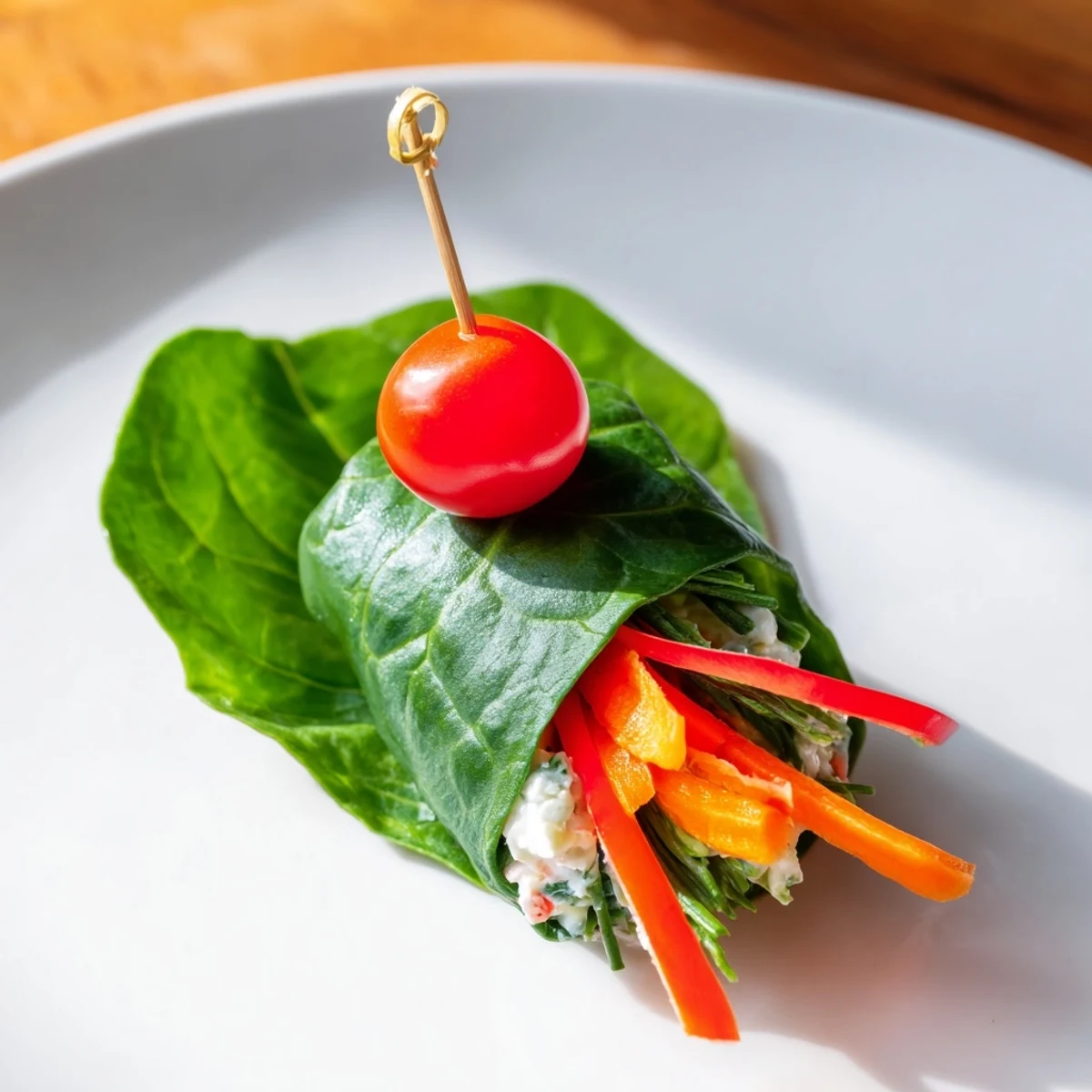 The festive Holly Leaf Spinach Wraps, ready to eat, are a gluten-free and vegetarian appetizer.