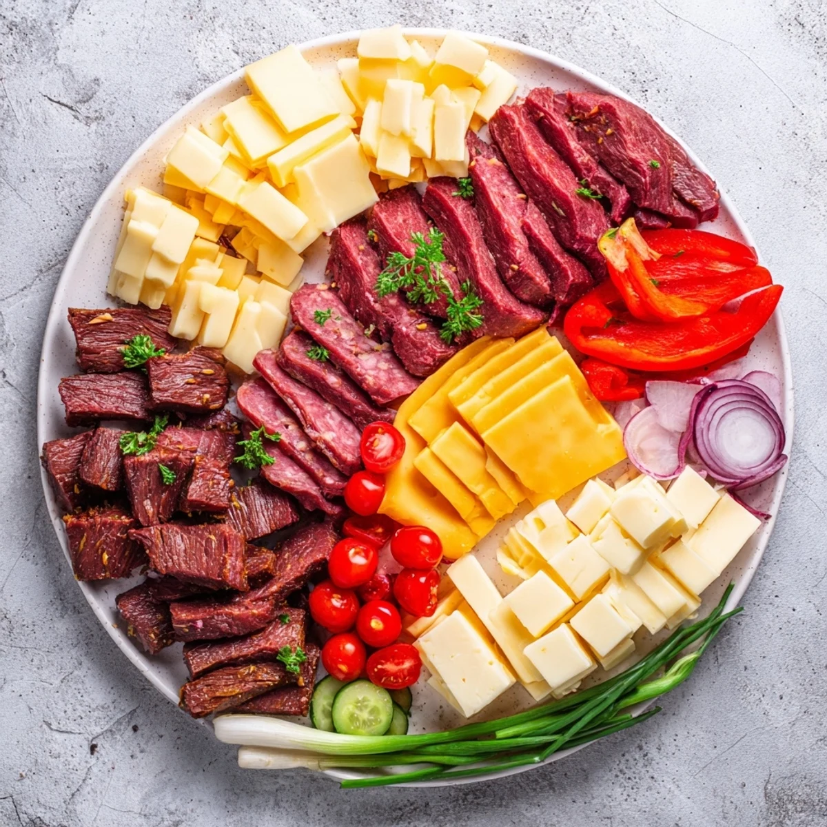 The Keto Power Plate: A vibrant platter showcasing colorful meats, cheeses, and fresh vegetables for keto dieters.