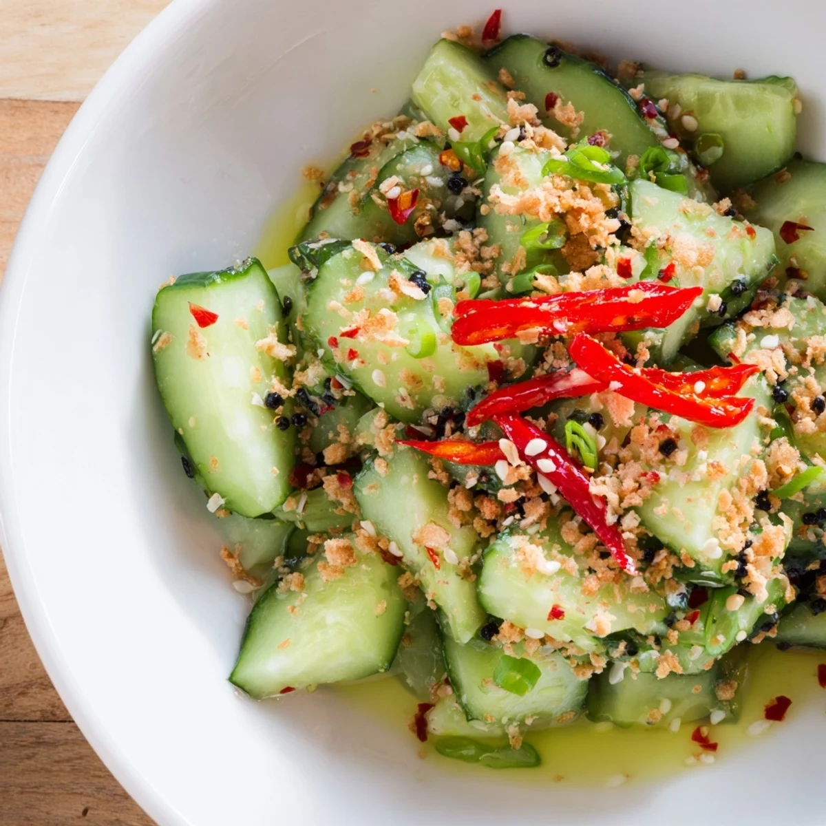 Vibrant Cucumber Shaker with rice vinegar glistens, a perfect chilled, umami-packed side dish.