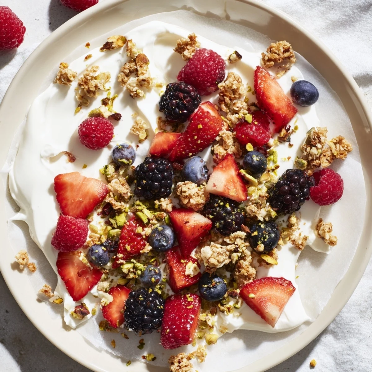 Close-up image shows the delightful layers of frozen Berry Yogurt Bark, perfect for a healthy snack.