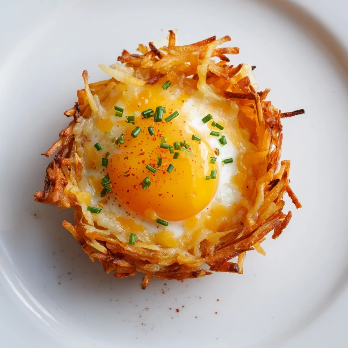 Breakfast is served! These Crispy Hashbrown Egg Nests feature a delicious potato crust and runny yolks.