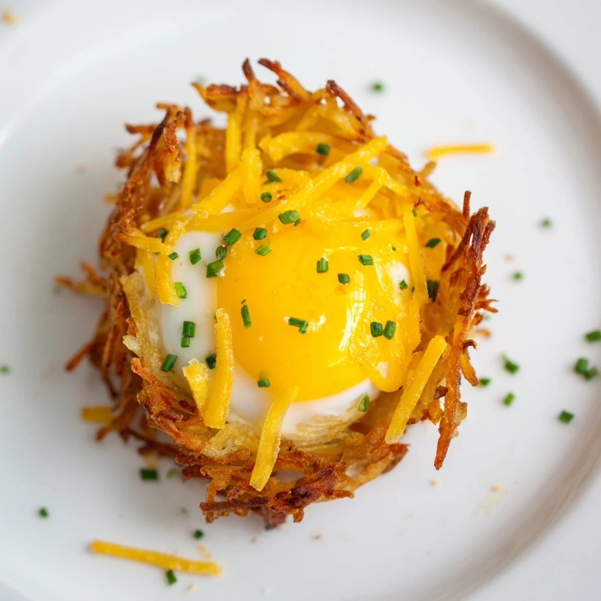 A close-up shot of hot Crispy Hashbrown Egg Nests, a savory and satisfying breakfast recipe.