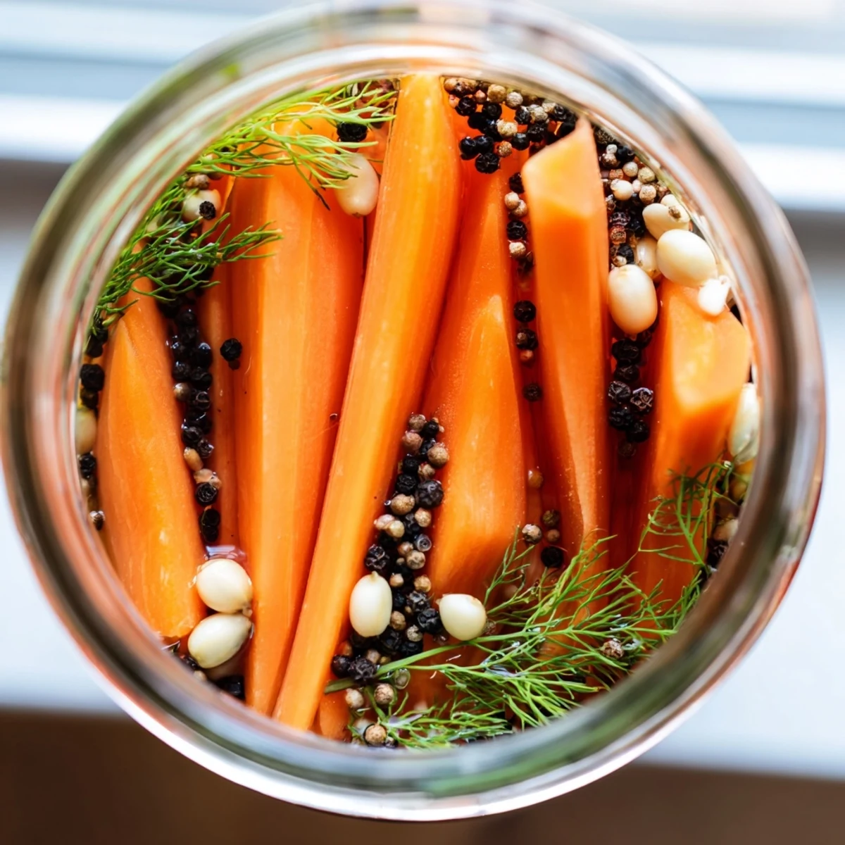 Freshly made Quick Pickled Carrot Spears showcasing a delightful blend of flavors for a quick, zesty side.