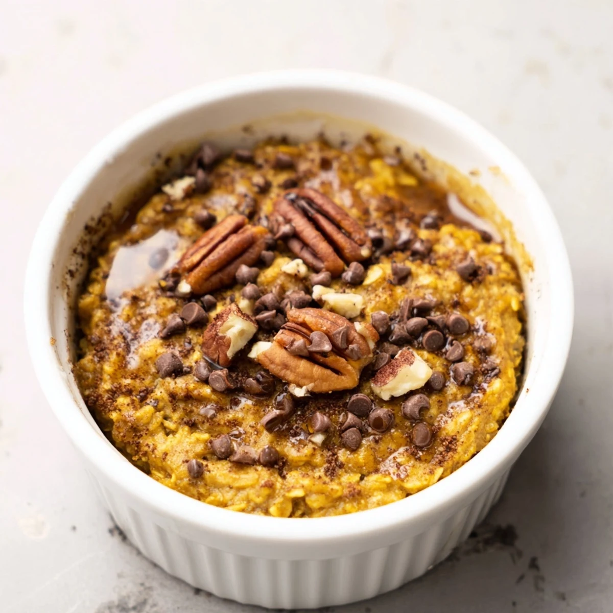 Fluffy, warm Pumpkin Spice Baked Oats baked to perfection, ideal for a sweet, satisfying morning meal.