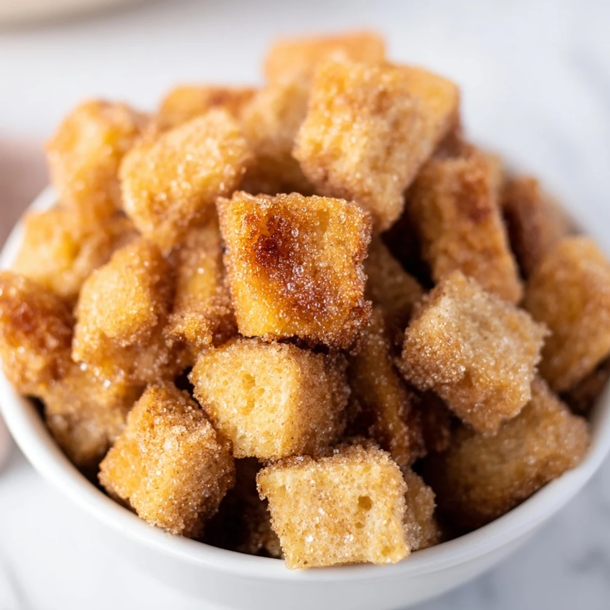 A bowlful of bite-sized French Toast Cereal, perfect for a cozy, delicious breakfast.