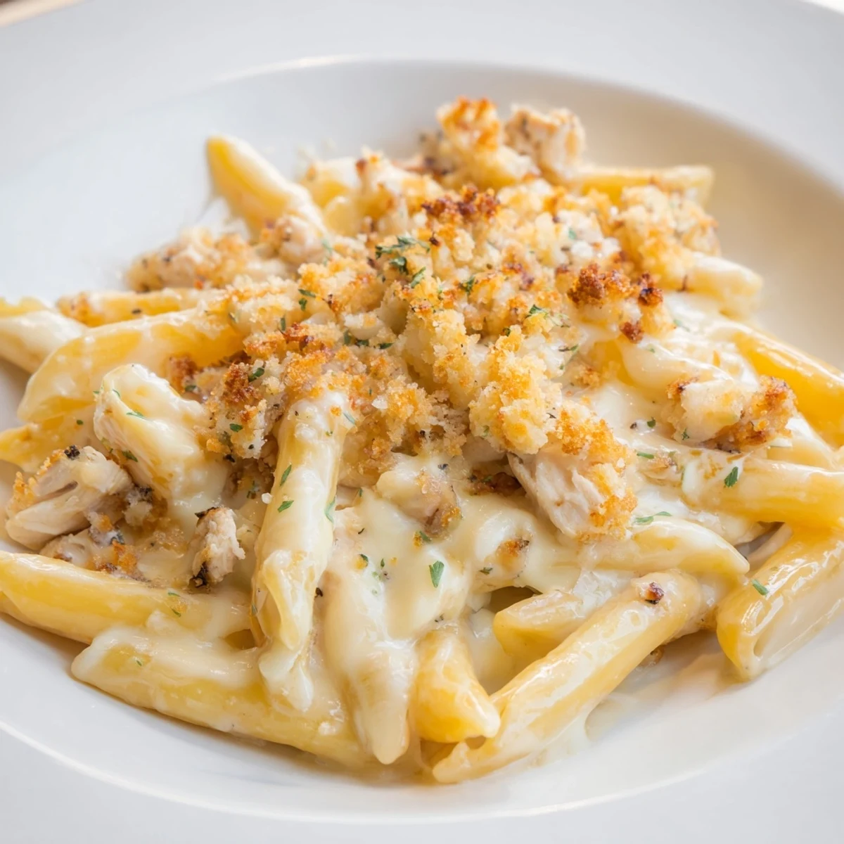 A heaping bowl of jalapeño popper chicken pasta; imagine the blend of spicy and cheesy flavors.