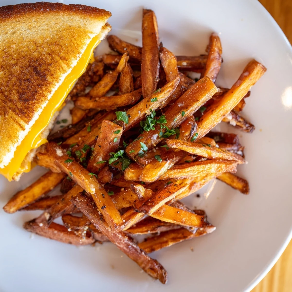 Golden, crisp Beef Tallow French Fries Grilled Cheese, perfectly paired for a satisfying, savory meal.