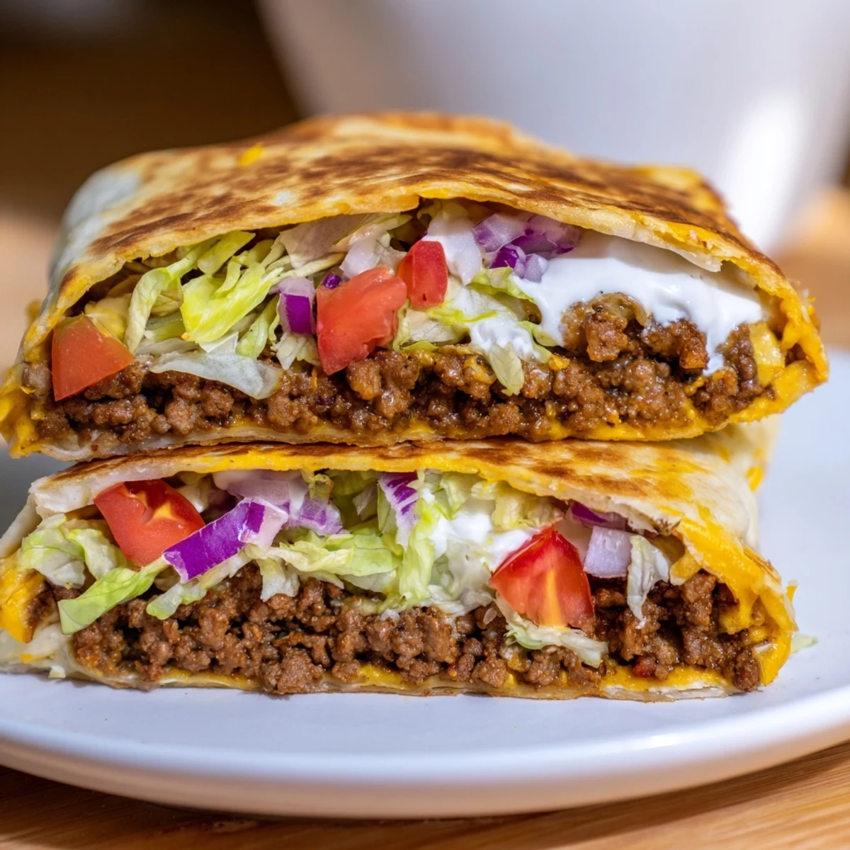 Imagine the savory Taco Bell Crunchwrap Supreme with perfectly melted cheese oozing from each crispy bite.