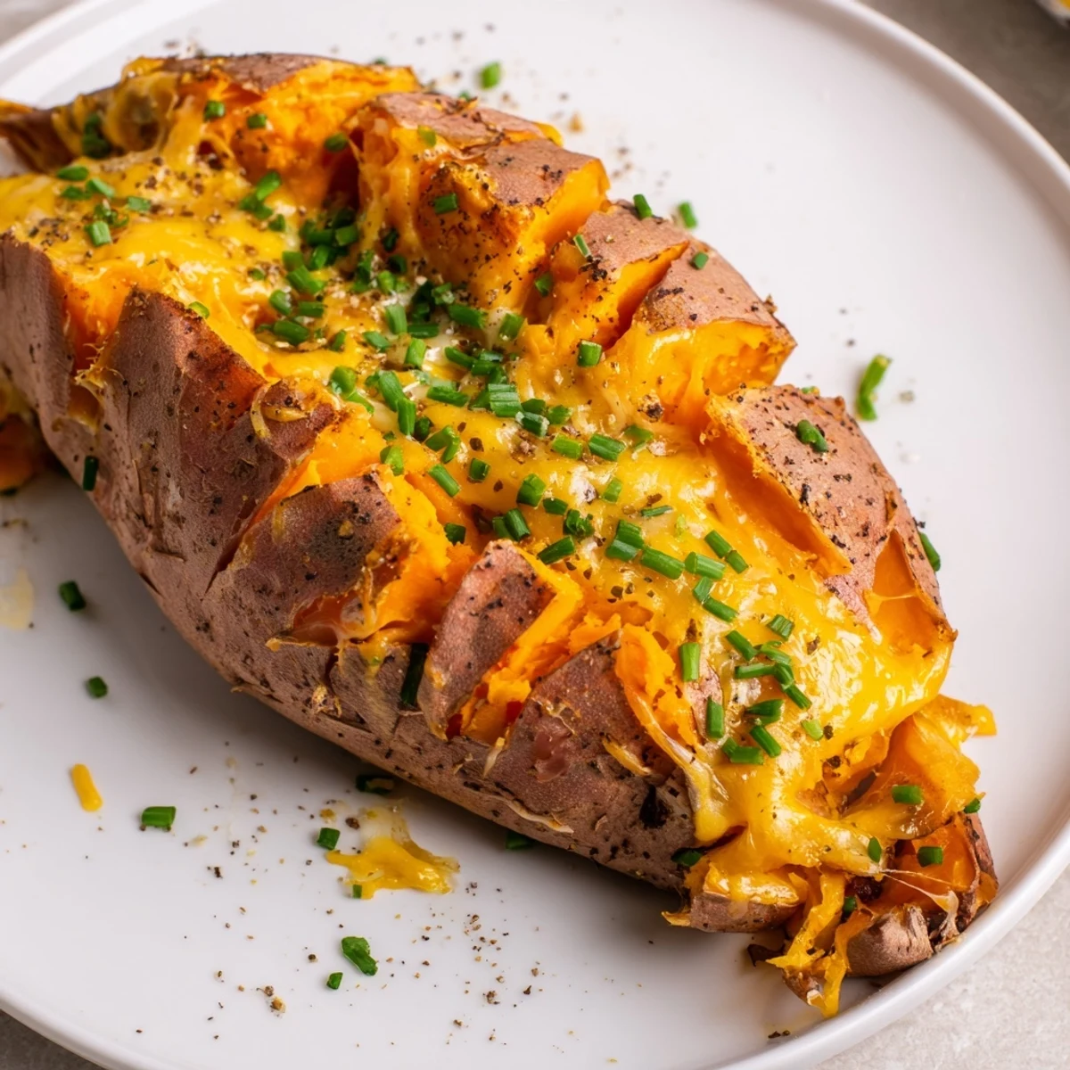 Mouthwatering Sweet Potato & Cheese Whole Roast, the soft sweet potatoes filled with melted, gooey cheese.