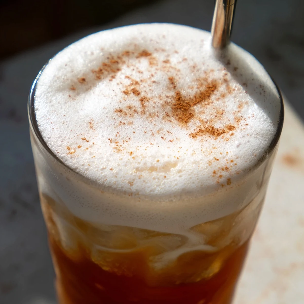 A refreshing iced chai tea with spiced concentrate, ice cubes, and a luxuriously smooth cold foam cap.  