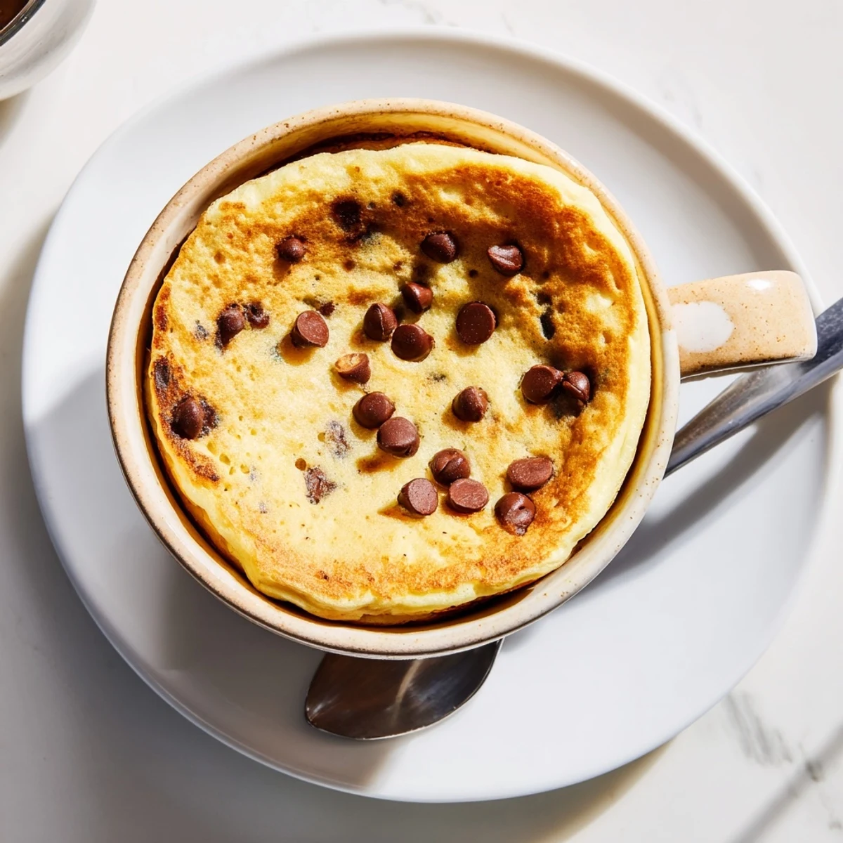 Fluffy Microwave Mug Pancakes rise high in a ceramic mug, drizzled with maple syrup and fresh berries for a cozy single-serving breakfast.