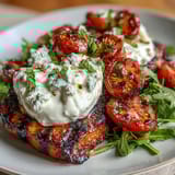 Grilled peaches and creamy burrata shine in this vibrant summer salad with arugula and balsamic glaze.  