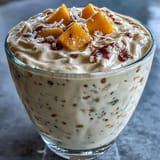 Refreshing chia smoothie blending sweet mango, rich coconut milk, and crunchy seeds for a healthy breakfast.  