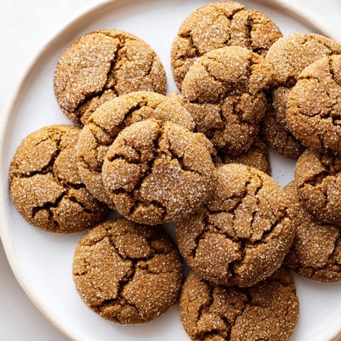Chewy Molasses Ginger Cookies fresh from the oven, sprinkled with sugar and warm spices.  