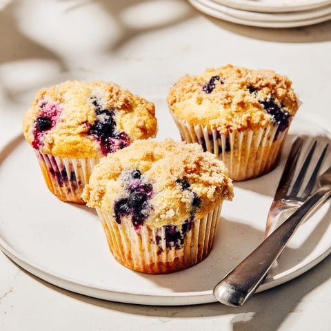 Moist homemade blueberry muffins with golden tops, perfect for breakfast or snack time.  