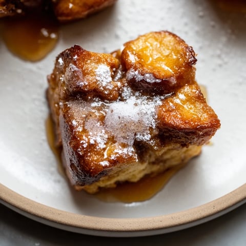 Golden, baked Mini French Toast Casserole Bites, dusted with powdered sugar, ready to be enjoyed.