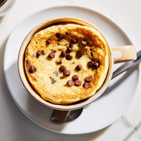 Fluffy Microwave Mug Pancakes rise high in a ceramic mug, drizzled with maple syrup and fresh berries for a cozy single-serving breakfast.