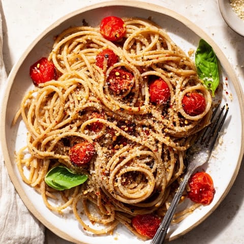 A close-up of a skillet of flavorful Lazy-Girl Pasta, creamy and perfectly coated, ready to serve.