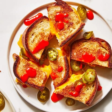 Melted cheese and spicy pickles create a delicious Spicy Pickle Grilled Cheese Dipper experience.