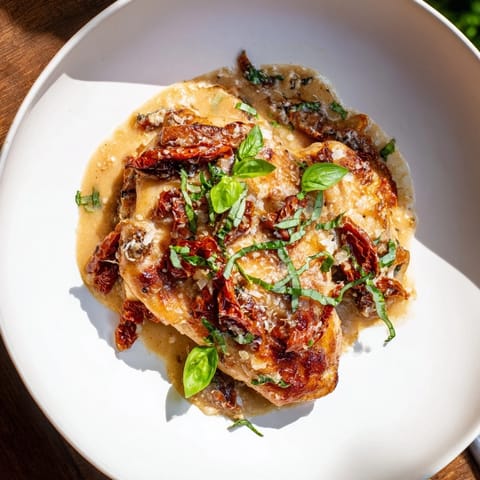 A close-up shot of succulent Marry Me Chicken Thigh Express, ready to be garnished and served.